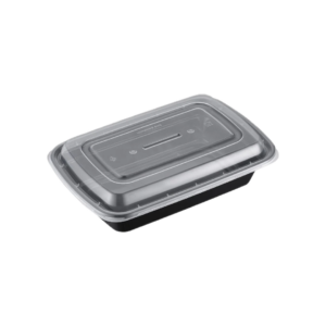 24oz Black Rectangular Containers with Clear Lids150/cs
