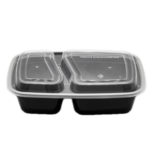 32oz 2-Compartment Black Rectangular Containers with Clear Lids150/cs