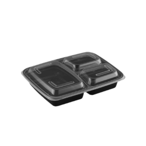 33oz 3-Compartment Black Rectangular Containers with Clear Lids150/cs