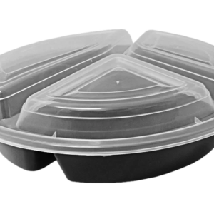 39oz 3 Compartment Black Round Containers with Clear lids 100/cs