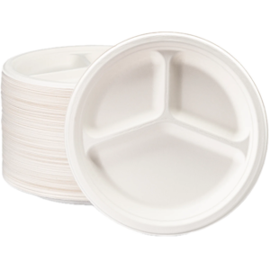10" 3-Compartment Round Paper/ Bagasse Plate 500/cs